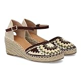 shoes&blues.es 102969 Alpargata de Cuna de Yute para Mujer, Empeine con Diseno Trenzado. Cierre Ajustable de Hebilla en el Tobillo, Suela Acolchada, Ligera y Comoda, Ideal Verano. Marron Talla 39