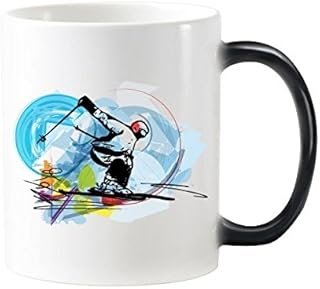 Winter Sport synchronisée Ski Sports Athletes Freestyle Ski aquarelle Sketch Illustration Morphing Mug sensible à la chaleur changeant de couleur Tasse de lait Café avec poignées 350 ml