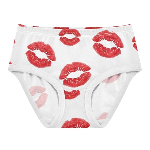 Bold Red Lipstick Kiss White Girl Panties Cute Toddlers Underwear Floral Cotton Animal Underpants Briefs 2t