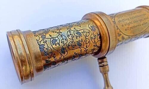 Generic Hand Carved Brass Kaleidoscope W/Handle Antique Look Twist Kaleidoscope, kaliedo123
