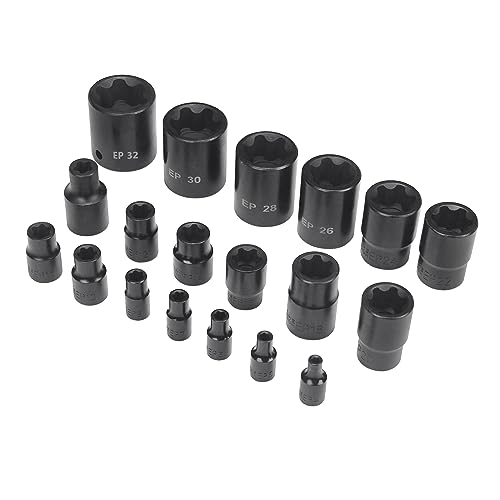 19pc External Torx Plus Socket Set 6 Point EP Socket EP4, EP5, EP6, EP7, EP8, EP10, EP11, EP12, EP14, EP16, EP18, EP20, EP22, EP24, EP26, EP28, EP30, EP32 with 1/2\'\' 3/8\'\' 1/4\'\' Dr E-Torx Plus Socket