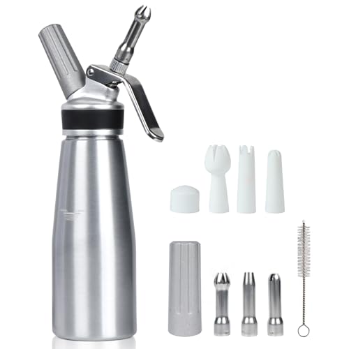 Comparison: Best Whipped Cream Dispensers 11 VIGIND Whipped Cream Dispenser,500ml Whipped Cream Charger with Sturdy Aluminum Body And Head,Cream Maker with 6 Decorating Nozzles,Use Standard 8 Gram N2O Chargers (Not Included)