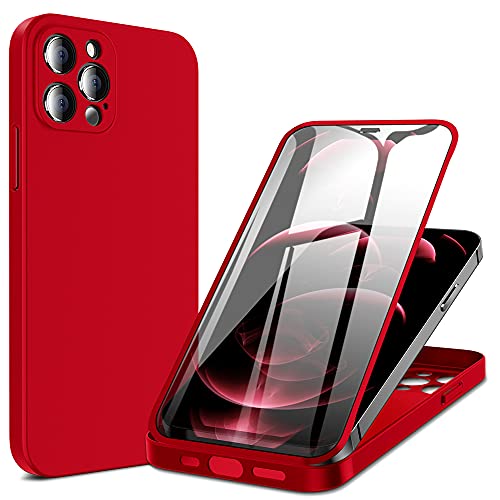 X-level Compatible with iPhone 12 Pro Max Case 6.7 Inch,Full Body Protective Case with Built-in 9H Tempered Glass Screen Protector Ultra Slim Matte Finish Coating Phone Cover (Red)