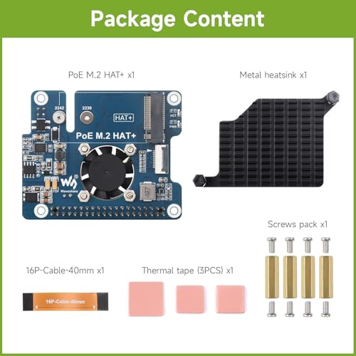 waveshare NVME PCIe to M.2 Adapter with PoE Function for RPI, Compatible with Raspberry Pi 5, Supports NVMe Protocol M.2 Solid State Drive 2230/2242, Supports 802.3af/at, with Cooling Fan - Image 3