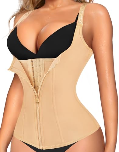 LODAY Waist Trainer Corset for Weight Loss Tummy Control Sport Workout Body Shaper (M, Beige (vest-adjustable straps))