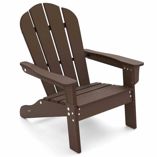 Costway Kid's Adirondack Chair, All-Weather HDPE Toddler Lawn Chair with Ergonomic Design, Kid's Outdoor Patio Furniture for Toddlers Boys Girls Ages 3-8 Years Old (Brown)