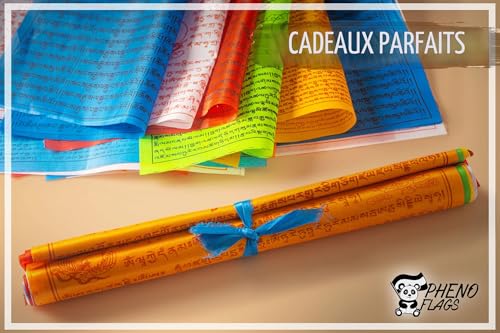 PHENO FLAGS Drapeaux de prière du Tibet avec 20 Drapeaux par chaîne - Drapeau de prière Bouddhiste tibétain, la décoration et Les prières bouddhistes - Fanion népalais en Polyester Brillant – vue 5