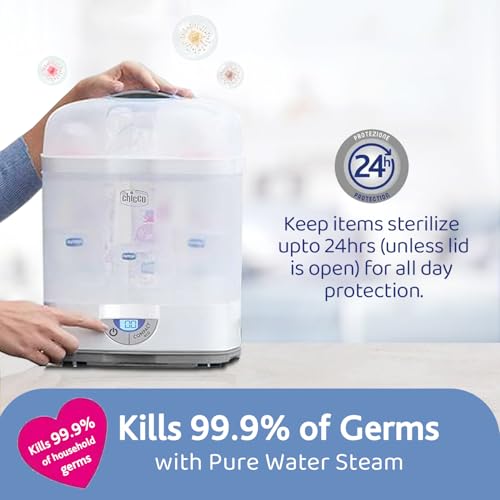 Image of Chicco 3 in1 Steam Sterilizer | Microwave Safe | Sterilizes upto 6 Bottles | Kills 99.9% Of Germs | 24hrs Sterilization in 5 Mins | Auto Switch Off |Portable & Travel Friendly | 2 Years Warranty Cover