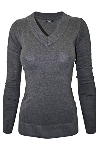 makeitmint Women's V-Neck Pullover Knitted Sweater w/Wide Rib