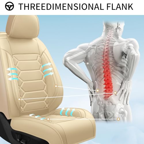 Image of Fit Terrain Car Seat Covers (Only Front 2 Seats) Compatible with GMC Terrain 2010-2025 2026-Full Coverage Breathable Leather, Airbag Compatible, Waterproof & All-Weather, Beige