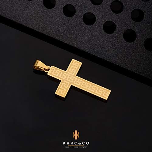 KRKC&CO pendant chain, 3mm 61cm curb chain with pendant, 18K gold/white gold plated chain with lightning, gold chains men women silver chain, hip hop pendant cross chain gift. (Cross-Golden)
