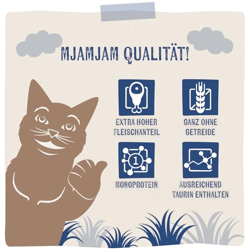 MjAMjAM - Premium Nassfutter für Katzen - purer Fleischgenuss - zarte Ente pur, 6er Pack (6 x 200 g), getreidefrei mit extra viel Fleisch