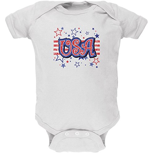 Old Glory 4th of July USA Stars White Soft Baby One Piece - 12-18 Months