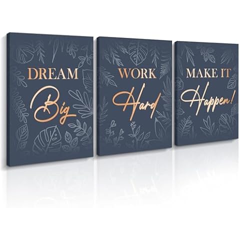 Pigort Office Inspirational Wall Décor,Canvas Motivational Wall Decor,Positive Quotes Wall decor for Office School Home 16x12 Inches,Set of 3 Cover