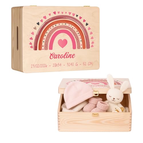 Maverton Boite Souvenir Bebe Personnalisable - Cadeau Naissance Personnalisé - L/XL Boite de Rangement avec Couvercle en Bois de Pin Naturel - Cadeau Noel -...