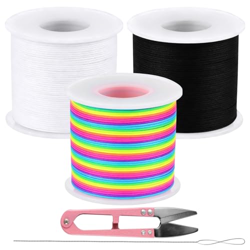 REGUICORP 3 Rolls 1mm Elastic String for Bracelets Total 984 Feet Sturdy Elastic String Elastic Cord Elastic Bracelet String for Making Jewelry Sewing Necklaces and Beadwork
