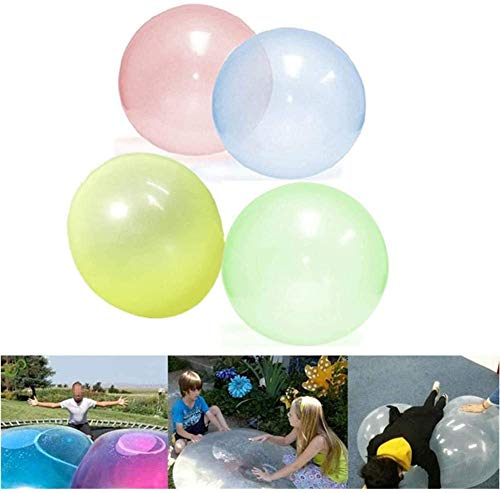 KRY 4 piece amazing inflatable bubble ball - transparent sprinkly; fixed jump balloon - beach water sports outdoor toys - kids fun; Gift with blowgun (70 cm