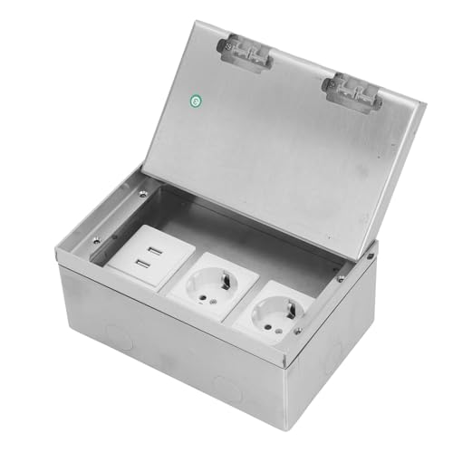 Caja Eléctrica De Suelo, Ac250v 4000w Caja De Salida De Acero Inoxidable Empotrada En El Suelo Con 2 Tomas Estándar De La Ue Y 2 Puertos Usb Caja De Enchufe Universal Impermeable