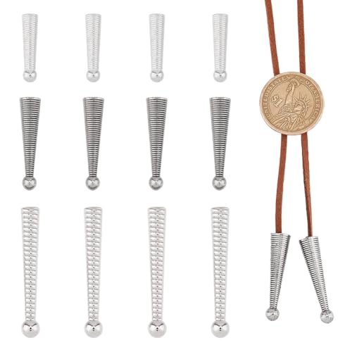 SUPERFINDINGS 12Pcs 3 Styles Bolo Tie Tips Long Cord Ends Caps Bolo Cap Buckle Replacement End Caps Metal Accessories Alloy Bolo Findings for DIY Bolo Ties Making Accessories