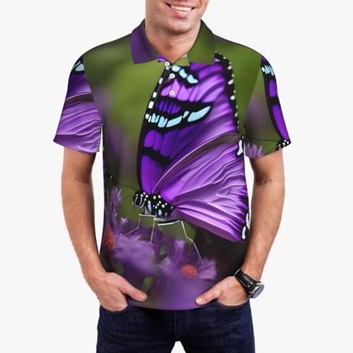 Chemise décontractée pour hommes type polo imprimé violet - 2