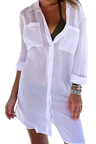 FreestyleMo Damen Langarm Strandkleid Taste Bikini Cover Up Strandponcho...