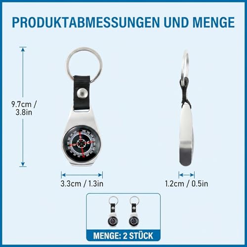 2er Set Aluminium Kompass Schlüsselanhänger, Wasserdichter Kompass Outdoor, Präzise Navigation für Camping Wandern Angeln, Kompakter Compass 3x5cm als Geschenk für Abenteurer