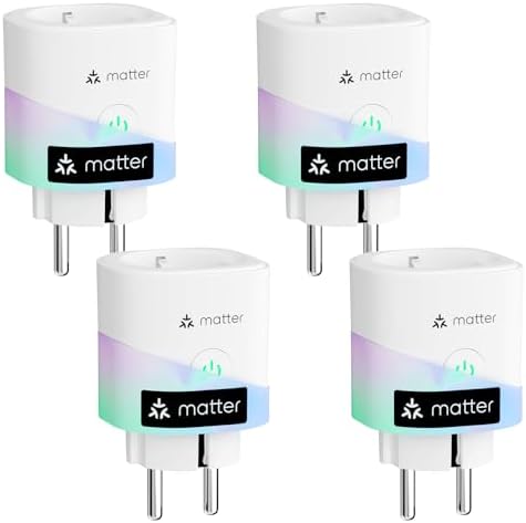 meross Matter WLAN Steckdose mit Stromverbrauch, Zeitschaltuhr, 5x5x4.6cm | 16A Smart Steckdose mit Stromzähler für Balkonkraftwerk, kompatibel mit Home Assistant, HomeKit, Alexa,