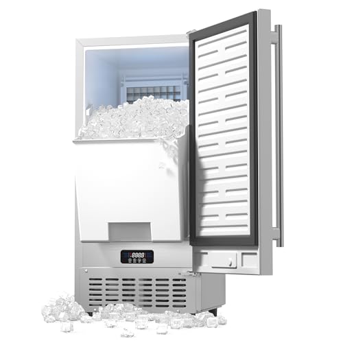 Image of Coolski 15 inch Under Counter Ice Maker Machine, 130 Lbs /Day, 30 LBS Storage Bin, Auto-Cleaning, Built-in Freestanding Commercial Ice Maker for Outdoor Home Bar Restaurant