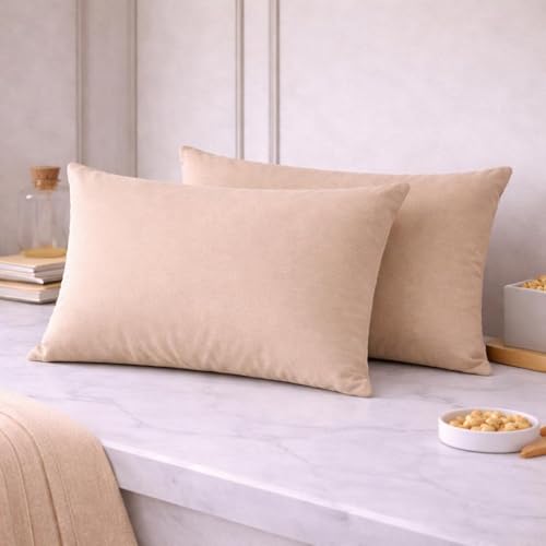Image of THE HOME STYLE Solid Plain Cotton Feel Fitted Bedsheet King Size (72x78 inches) | 2 Pillow Covers | 300 TC | Elastic Fit | Fits Upto 8 Inch Mattress (Sand)