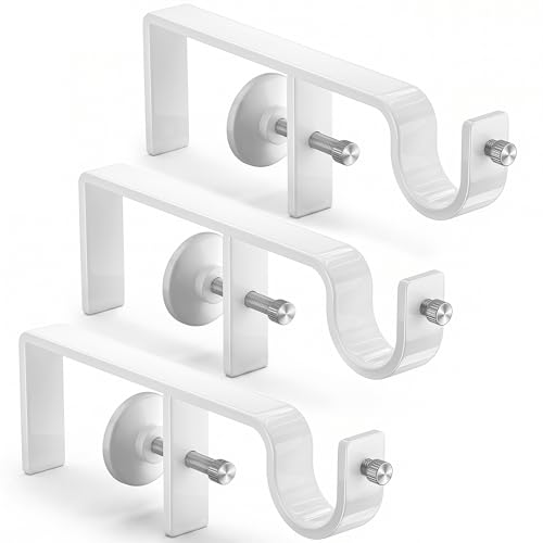 Over-Blinds Curtain Rod Brackets for Outside-Mounted Blinds No Drill Adjustable Fit Set of 3 White