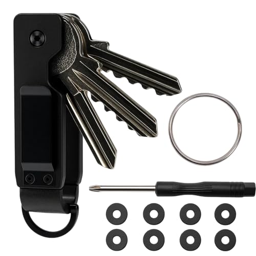 Qnvyw Schlüssel organizer aus Metall – Robuster Key Organizer mit Schraubendreher, 8 Scheiben & Ring | Einhändig Bedienbarer Schlüsselbund Organizer & Key Holder