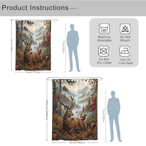 Rideau de douche extra long 183x243 cm en polyester marron étanche motif écureuil