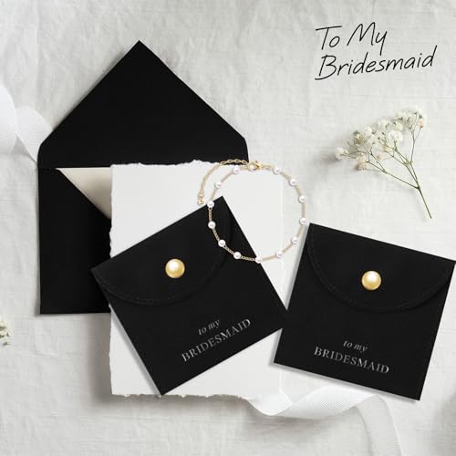 Quelay 16 Pcs Jewelry Bridesmaid Gift Pearl Bracelet Microfiber Jewelry Bag Pouch Set of 8 for Wedding Bridal Party Favor(Black, Gold,Button) by Quelay - Used condition - Image 4