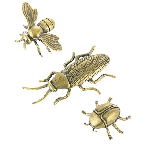 Estatuas Decorativas de Insectos de Latón Dorado Vintage 3 Piezas