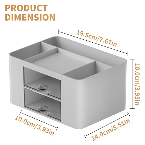 Image of Marbrasse Pen Organizer with 2 Drawer, Multi-Functional Pencil Holder for Desk, Desk Organizers and Accessories with 5 Compartments + Drawer for Office Art Supplies (Grey)