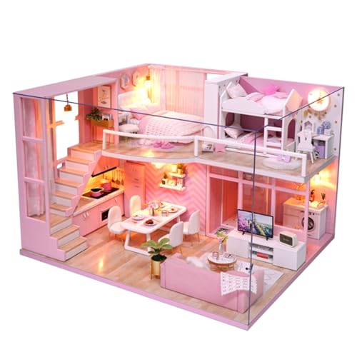 CUTEROOM Casa de muñecas Miniatura Casa de muñecas de Madera en Kit con Muebles y música Modelo para niñas y niños