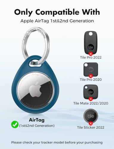 Image of UNBREAKcable Holder for Apple AirTag - 4 Pack [Fit Tightly Design] [Easy to Install] [Hold Air Tag Securely] Waterproof TPU Protective Case with 304 Stainless Steel Keychain Key Ring, Black+Blue