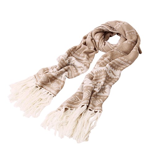 Premium Long Dual Tone Fair Isle Knit Warm Winter Fringe Scarf - Diff Colors2