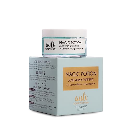 Auli Magic Potion Aloevera Gel For Glowing Skin, Moisturiser & Primar, Mattifying Massage Gel with Aloe Vera And Turmeric For Hydrated Refreshed Cool Glowing Skin, For All Skin type – 60 GM