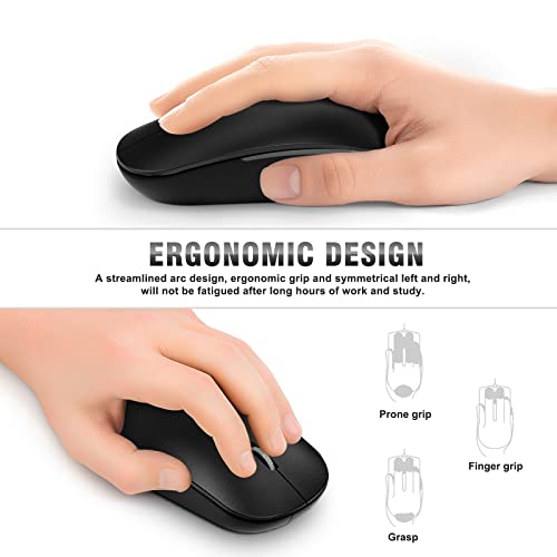 Fenisio Wireless Mouse, 2.4G Optical Computer Mouse With Usb Receiver And Type-C Adapter, Ultra Silent Ergonomic Cordless Mouse For Pc, Laptop, Desktop, Chromebook, Windows (Black) #TOP2