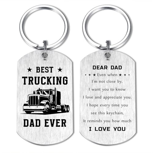 Alotozo Truck Driver Gifts for Dad - Best Trucking Dad Ever Keyring - Trucker Gift from Daughter or Son - Truck Key Chain for Father’s Day, Birthday, Christmas