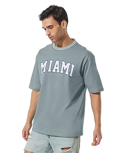 Image of Maniac Mens Printed Round Neck 3 /4th Sleeve Mustard Cotton Oversized T-Shirt