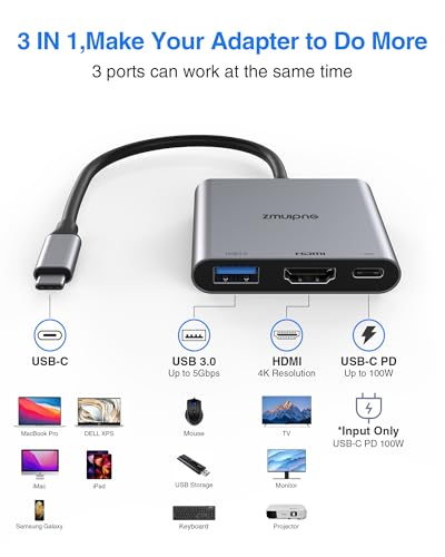Image of USB C to HDMI Adapter 4K USB Type C Hub Adapter Multiport AV Converter | HDMI to USB C Hub with 100W PD USBA 3.0 Port for MacBook Pro MacBook Air 2019 /2018 iPad Pro 2019