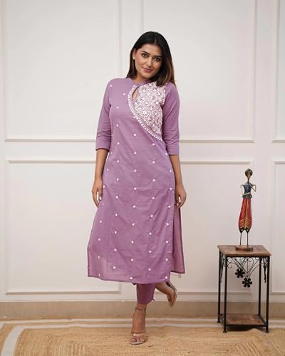 Image of FABNEX Kurta Set for Women | Women Kurta Pant Set |Cotton Blend Embroidered Regular Women Kurti Set (K-34-38)