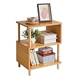 Aibiju Wooden Night Stand with Open Shelf, Nightstand with Solid Wood Legs, S-Shaped Bed Side Table 3 Tier, End Table Natural Wood YD-TM152N