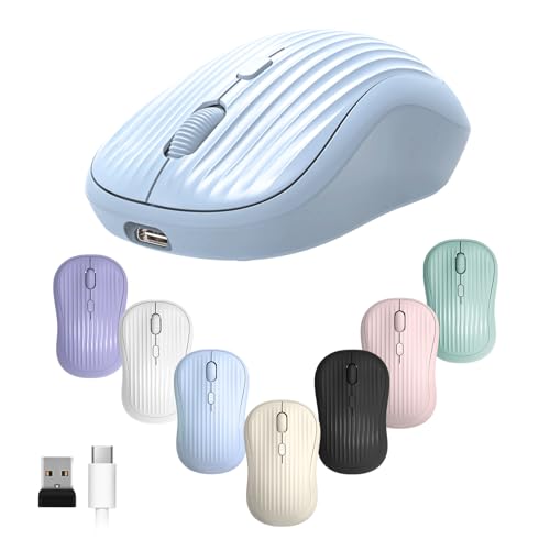 Image of ONE-UP Wireless Mouse, 2.4G + BT, Rechargeable Battery, 4-Key, DPI: 800 /1200 /1600, Silent, Type-C, USB Nano Receiver, Ergonomic, Portable, for Laptop, Chromebook, PC, Mac, Windows (Blue)