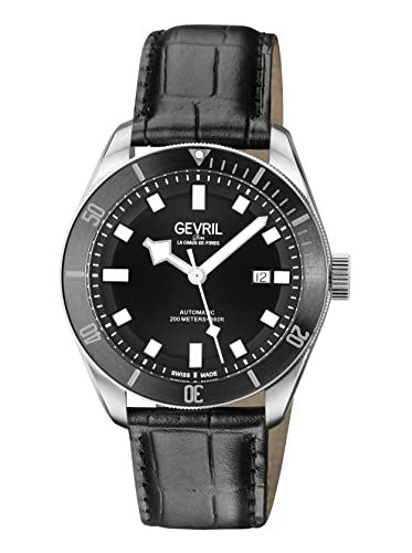 Gevril 48600-3 Men's Yorkville Swiss Automatic Watch, Genuine Leather Italian Black Strap with Tang Buckle