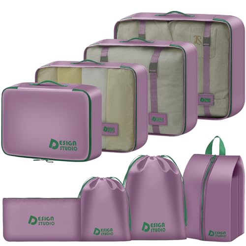 MOFELON 8 Teilige Koffer Organizer, Packing Cubes, Packwürfel, Travel Packtaschen für Koffer, Reise Organizer Set mit Kleidertaschen Schuhbeutel Wäschebeute Kosmetiktasche,Reise Gadgets-Violett