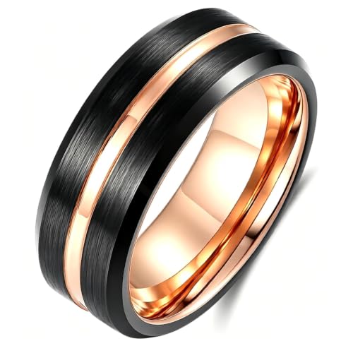 Bague tungstène 8mm homme noir et bleu bicolore à rainure centrale taille 7 à 12