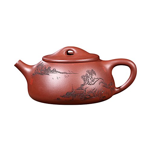 ufengke-ts Yixing Zisha Teekanne mit Landschaft, Dorfhaus,Tee für Einen,Handgemachte Keramik Teekanne,Lila Ton Jing Zhou Shi Piao Teekanne,270cc(9oz) Cover